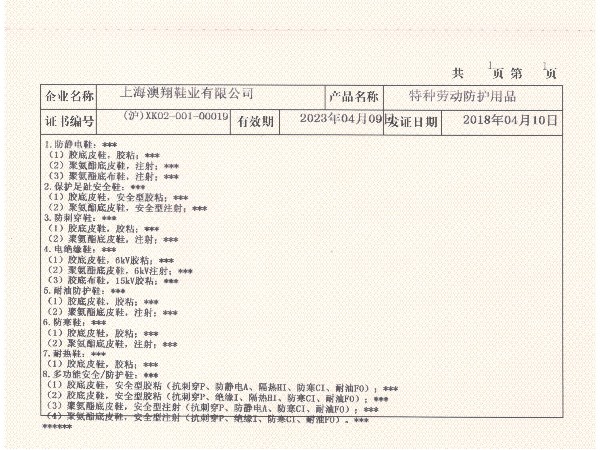 特种防护劳动用品生产许可证附件-1